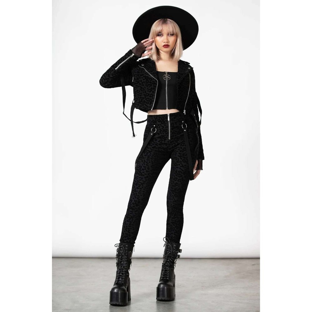 Killstar hellcat zip leopard print trousers